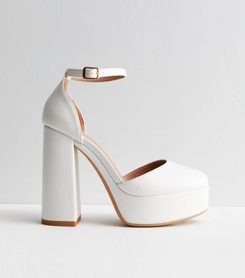 White 2 Part Platform Block Heel Court Shoes | New Look